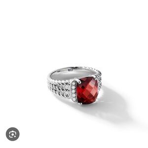 David Yurman Petite Wheaton Ring with Garnet an Diamonds